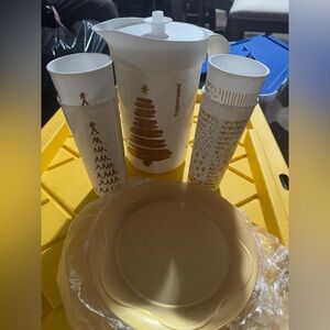Tupperware set 
4 cups
4 plates 
1 pitcher